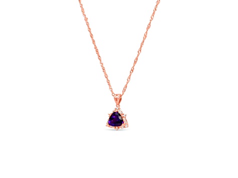 Trillion Amethyst and Cubic Zirconia 18K Rose Gold Over Sterling Silver Pendant with chain, 2.59ctw