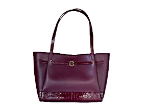 Michael Kors Reed Large Belted Leather Tote Handbag in Exotic Embossed Oxblood