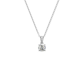 Moissanite Platineve Plated Sterling Silver Round Solitaire  Pendant With Chain 0.90ctw