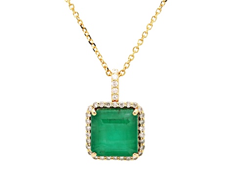 4.33 Ctw Emerald and 0.25 Ctw White Diamond Pendant in 14K YG