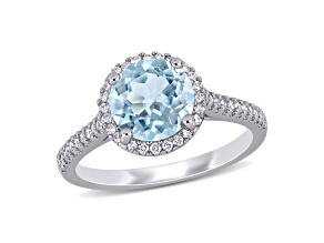 Aquamarine and Diamond 14K White Gold Halo Engagement Ring 1.88ctw