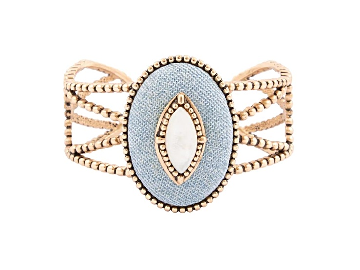 Barse Jewelry Blue Denim Dreams White Mother of Pearl Golden Cuff Bracelet