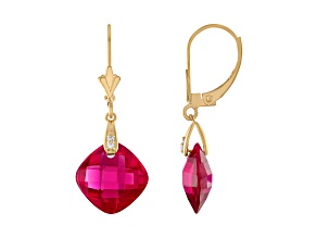 Lab Created Ruby and Diamond Leverback 14k Gold Earrings 10ctw