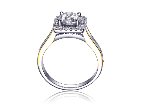 Clear Cubic Zirconia, Two-Tone over Sterling Silver Halo