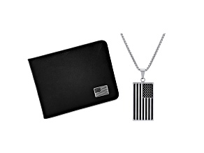 Black Leather American Flag Wallet and Monochrome American Flag Pendant