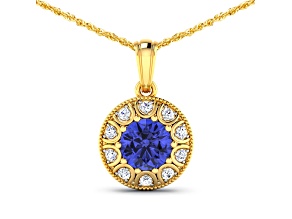 2.02ctw 14K Yellow Gold Tanzanite and White Diamond Pendant with 18 inch Cable Chain