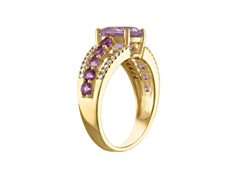Amethyst and Diamond 14K Yellow Gold Plated Silver Ring 2.76ctw