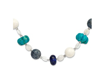 Picture of Sterling Silver Coral, Howlite, Jadeite, Lapis, Quartz, Crystal 2-inch Extension Necklace