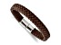 Braided Brown Leather and Stainless Steel Polished 8.5-inch Bracelet