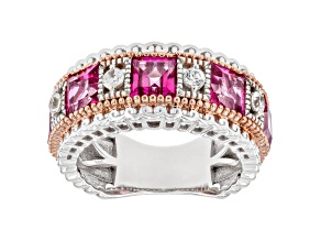 Pink Topaz and White Zircon 18k Rose Gold Over Palladium Sterling Silver Ring 4.49ctw