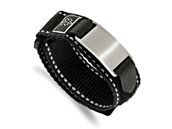 Picture of Black Nylon and Stainless Steel Brushed with Adjustable Velcro Close Medical Bracelet