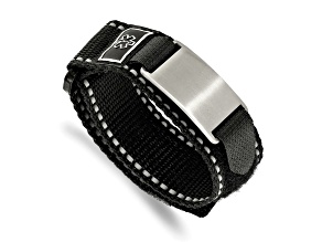 Black Nylon and Stainless Steel Brushed with Adjustable Velcro Close Medical Bracelet