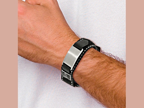 Black Nylon and Stainless Steel Brushed with Adjustable Velcro Close Medical Bracelet