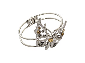 1928 Jewelry Silver Tone Light Blue and Black Crystal Butterfly Hinge Cuff Bracelet