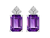 8x6mm Emerald Cut Amethyst with Diamond Accents 14k White Gold Stud Earrings