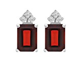 8x6mm Emerald Cut Garnet with Diamond Accents 14k White Gold Stud Earrings