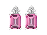 8x6mm Emerald Cut Pink Topaz with Diamond Accents 14k White Gold Stud Earrings