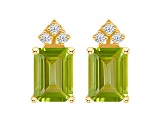 8x6mm Emerald Cut Peridot with Diamond Accents 14k Yellow Gold Stud Earrings