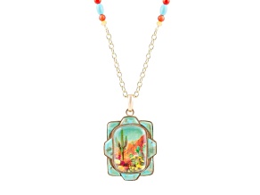 Barse Jewelry Blue Composite Turquoise Gold Tone Scenic Sedona Desert Pendant With Chain