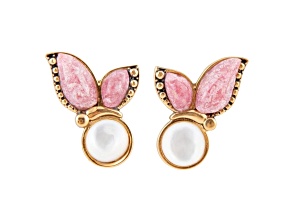 Barse Jewelry Mother-of-Pearl With Rhodonite Gold Tone Butterfly Earrings