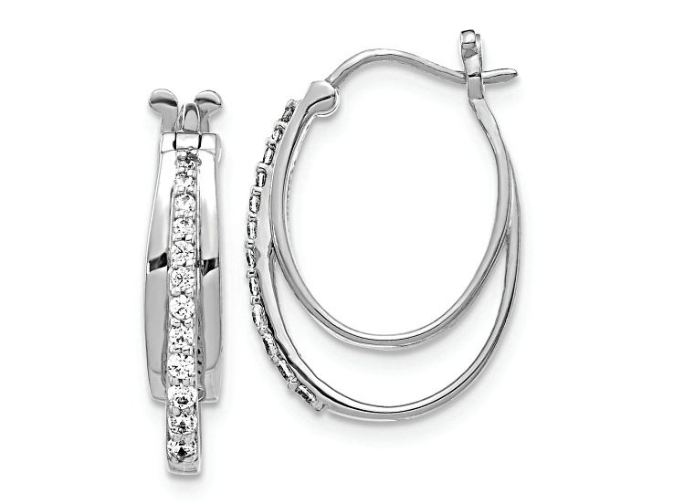 Rhodium Over 10k White Gold 13/16", 0.224ctw Diamond Hoop Earrings