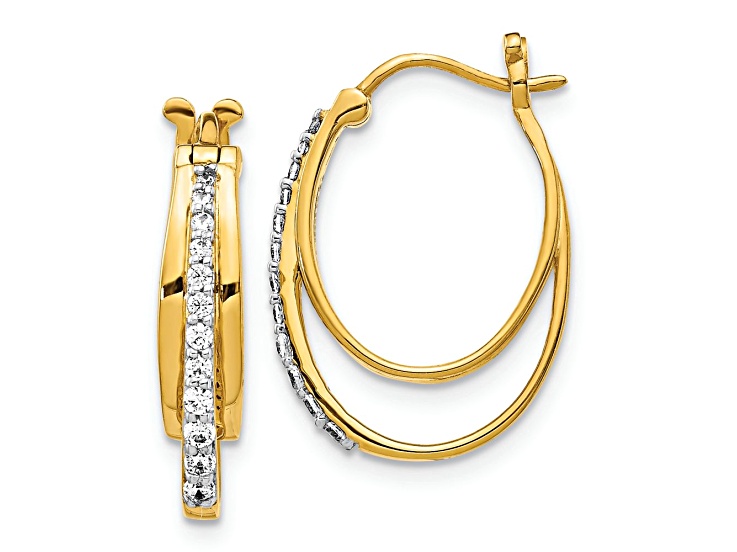 10k Yellow Gold and Rhodium Over 10k Yellow Gold 13/16", 0.224ctw Diamond Hoop Earrings