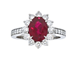 Oval Red Ruby and White Diamond Platinum Ring. 2.81 CTW
