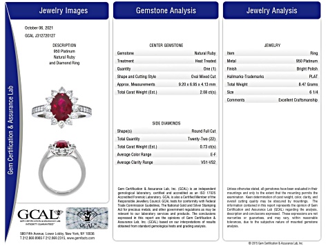 Oval Red Ruby and White Diamond Platinum Ring. 2.81 CTW