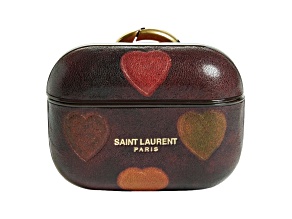 Saint Laurent Heart Printed Brown Textured Leather Airpods Case