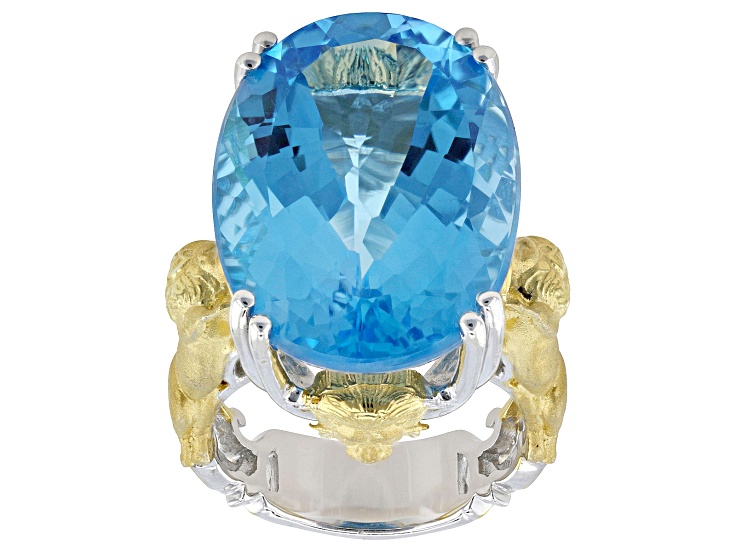 Swiss Blue Topaz Rhodium & 24K Yellow Gold Over Palladium Sterling