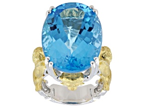 Swiss Blue Topaz Rhodium & 24K Yellow Gold Over Palladium Sterling Silver Ring 32.22ct