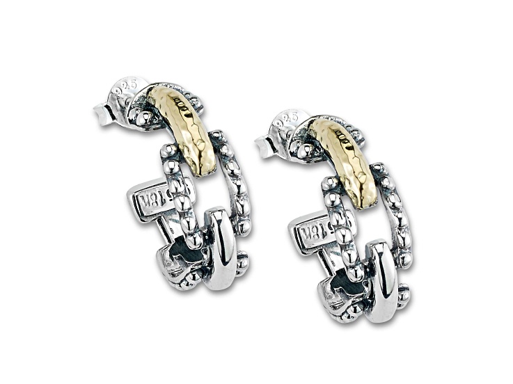 Silver Treasures by Samuel B. Sterling Silver & 18k Gold Accent Hammered Hoop Earrings