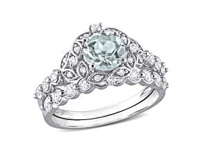 Aquamarine, White Topaz and Diamond 10K White Gold Bridal Ring 1.90ctw