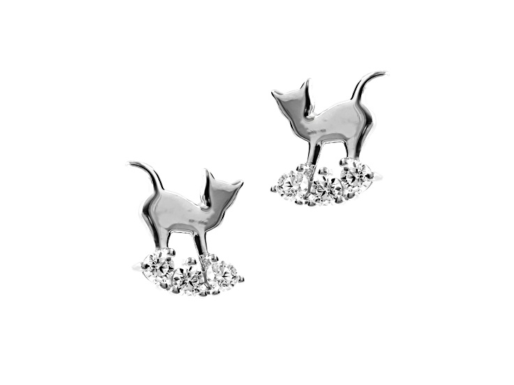 Rhodium Over Silver Cubic Zirconia Cat Stud Earrings, 0.30 ctw