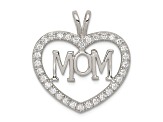 Rhodium Over Sterling Silver Cubic Zirconia Open Heart MOM Pendant