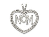 Rhodium Over Sterling Silver Cubic Zirconia Open Heart MOM Pendant