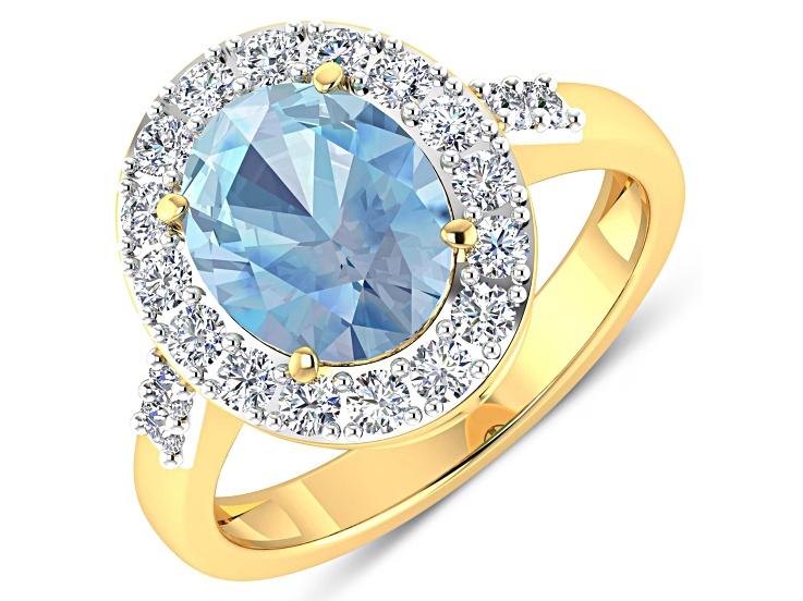 2.5ctw Blue Aquamarine and Diamond 14K Yellow Gold Halo Ring