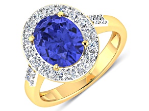 2.81ctw Violet Tanzanite and Diamond 14K Yellow Gold Halo Ring