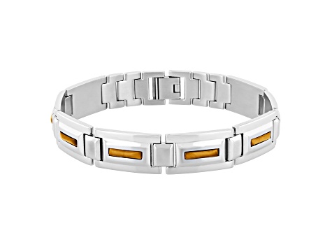 Tiger Eye Stainless Steel Link Bracelet