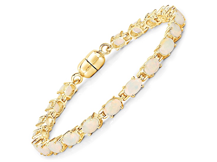 White Ethiopian Opal 14K Yellow Gold Over Sterling Silver Tennis