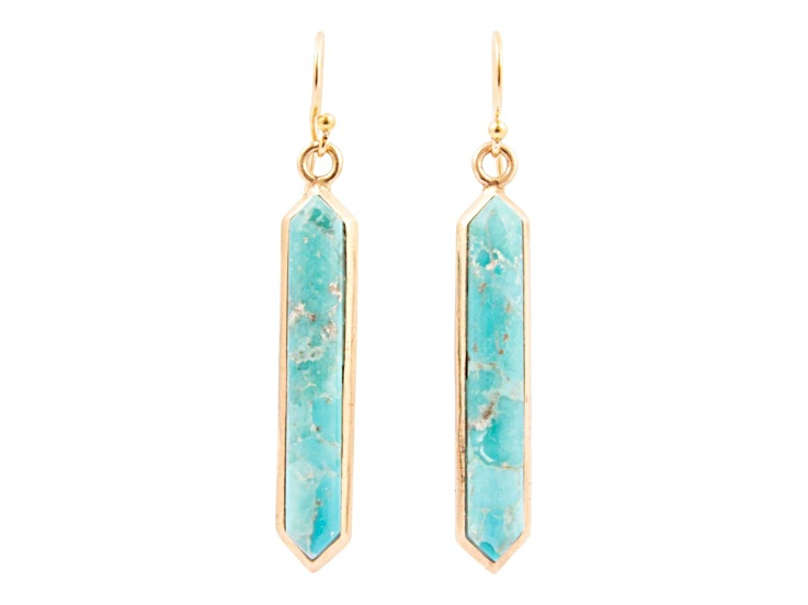 Barse Jewelry Linear Blue Turquoise Golden Drop Earrings
