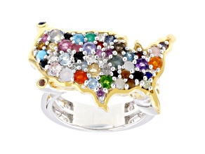 Multi Gemstone Rhodium & 24K Yellow Gold Over Palladium Sterling Silver Two-Tone USA Ring 1.75ctw