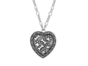 1928 Jewelry Silver Tone Brass Heart Paw and Bones Pendant With Chain 28 Inch
