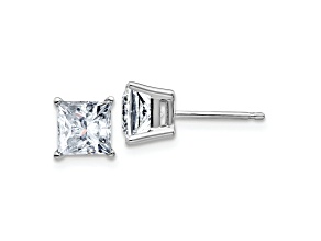 Rhodium Over 14K White Gold 2.50ct. 6.0mm Princess D E F Pure Light Moissanite Earrings