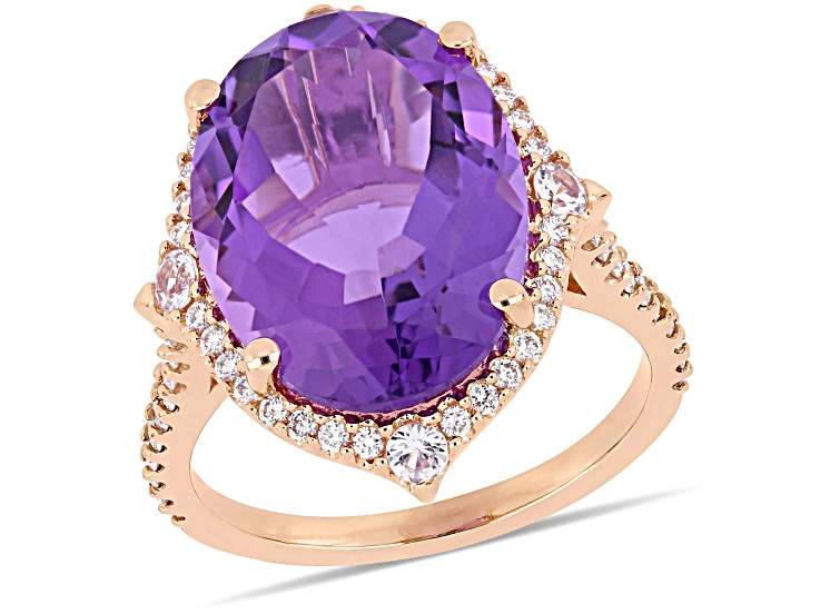 Amethyst, White Sapphire and Diamond 14K Rose Gold Cocktail Ring 8.53ctw