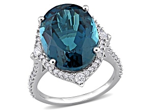White Sapphire, London Blue Topaz and Diamond 14K White Gold Ring 12.63ctw