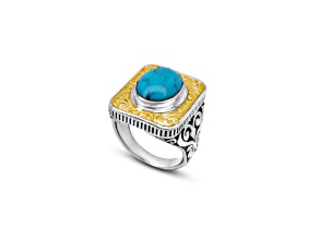 Silver Treasures By Samuel B. 14x10mm Turquoise Sterling Silver/18k Yellow Gold Ring