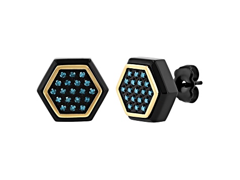 Black Ion-Plated Stainless Steel and Blue Diamond Earrings 0.20ctw