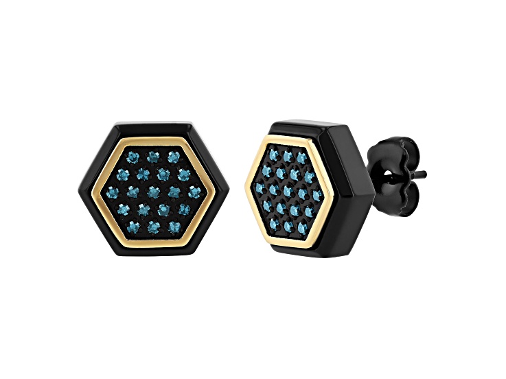 Black Ion-Plated Stainless Steel and Blue Diamond Earrings 0.20ctw