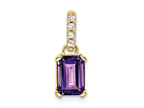 10k Yellow Gold 1 ctw Amethyst and Accent Diamond Pendant